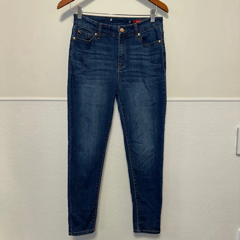 Women's Blue Skinny Jeans Size 28X26 Brown Stitch No Tag Measurements in photos